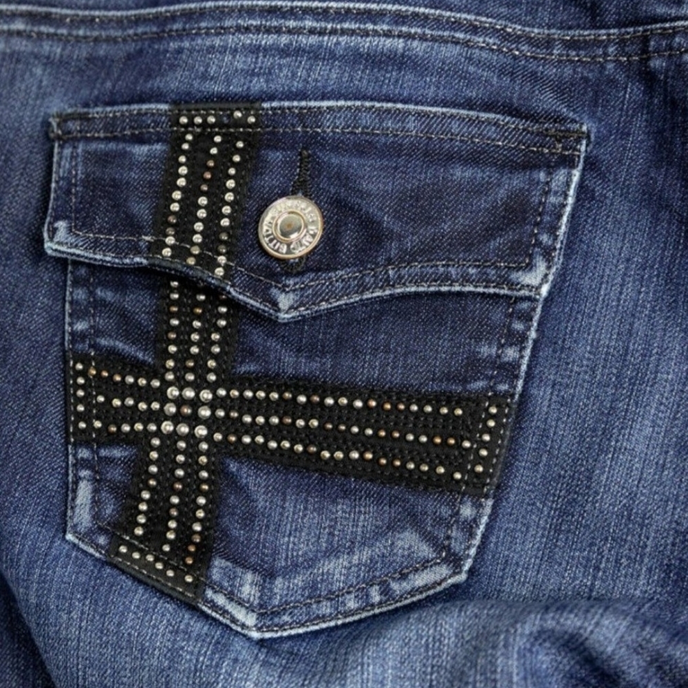 Blue Flare & Wide Leg Jeans with Black Studded Detail